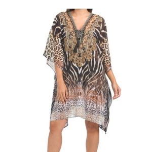 La Moda Cleopatra Short Caftan Tie Up Neck Swim Cover Up